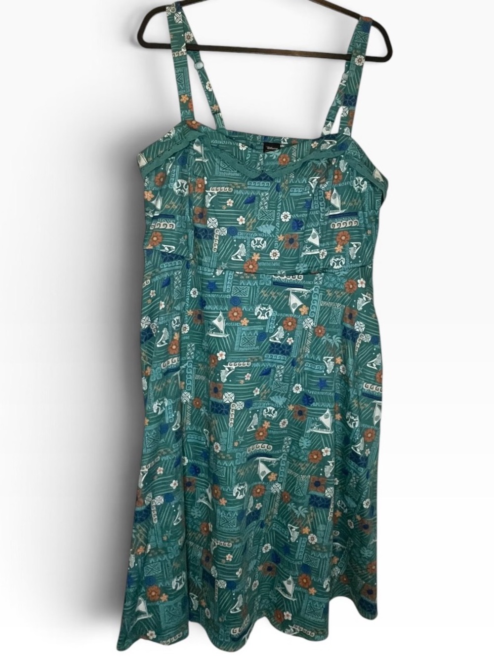 Disney Her Universe Green Tropical  Lilo & stitch Tiki Print Smocked Midi Dress